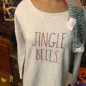 Rae Dunn Holiday Jingle Bells Tunic Sweatshirt & Sock Combo NWT S